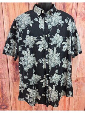 ASOS Design Mens Black Floral Short Sleeve Button-Up Shirt 2XL Long